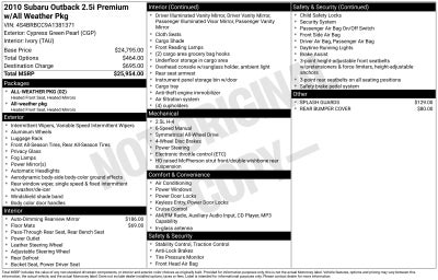 2010 Subaru Outback 2.5i Premium