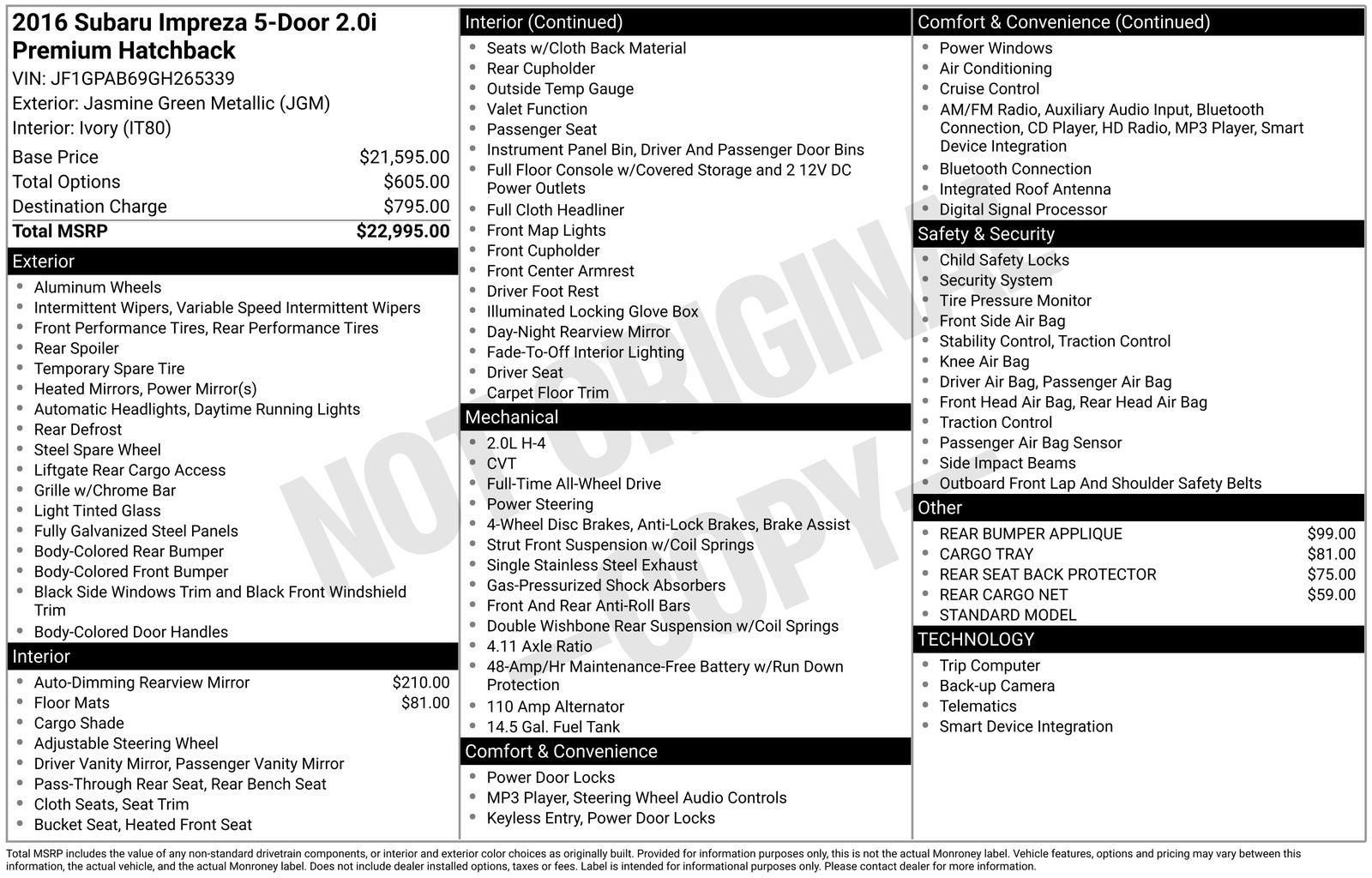 2016 Subaru Impreza 2.0i Premium