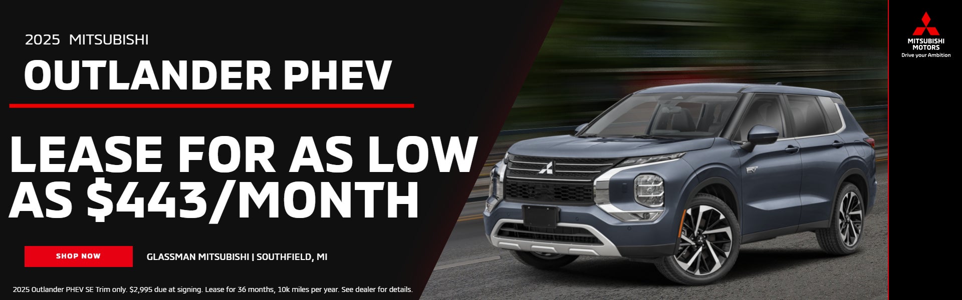 LEASE 2025 MITSUBISHI OUTLANDER PHEV FOR AS LOW AS $443/MO